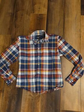 Bannana Republic Plaid Button-Down Shirt in Navy, White, Rust, and Mustard